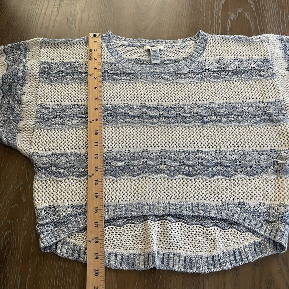 Lani Sweater Womens Medium Blue Cream Striped Boho Beachy Open Knit‎ High Low - Picture 8 of 9
